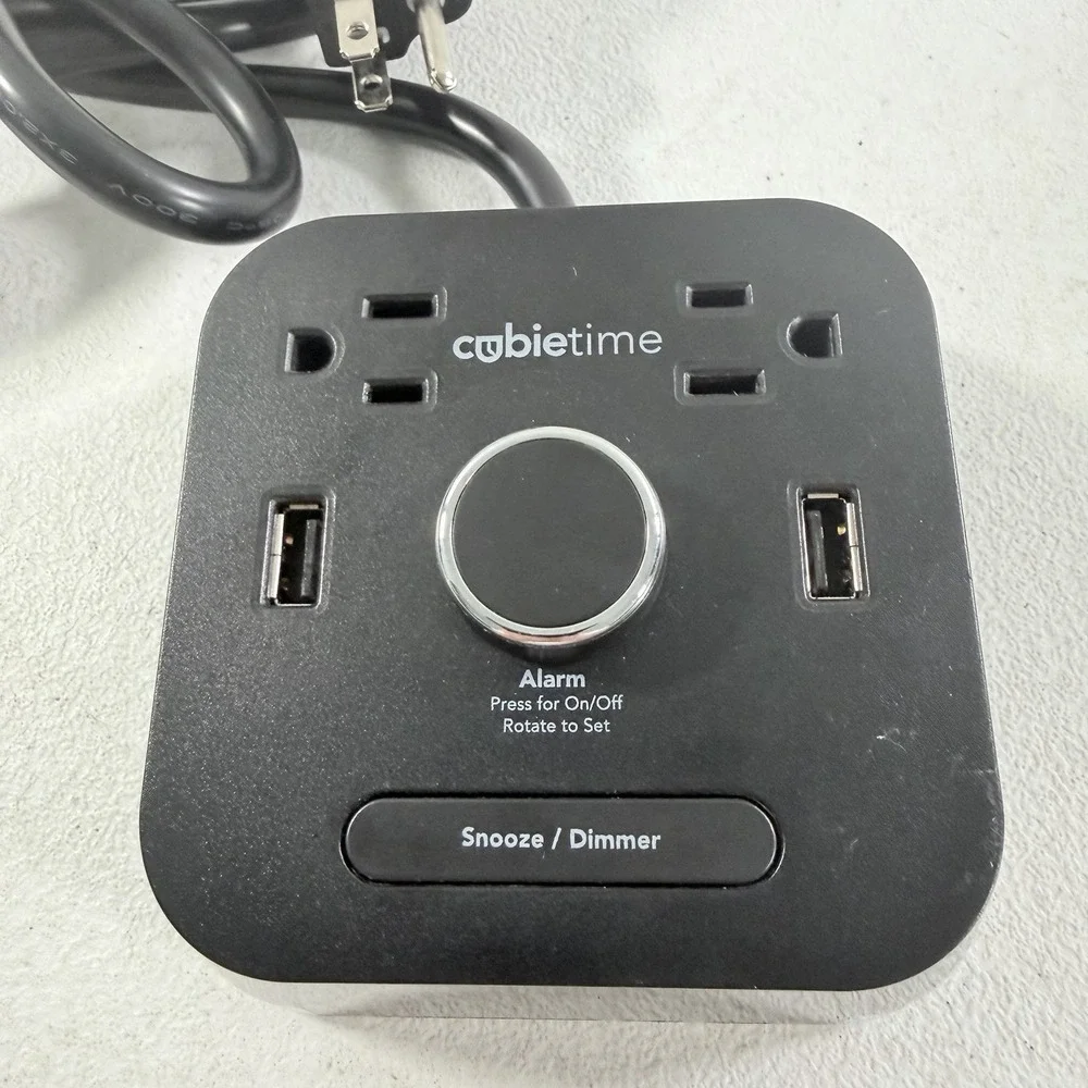 CubieTime BPECT Hotel Alarm Clock With 2 Outlets 2 USB Ports Black Tested